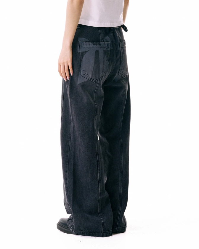 Ribbon Denim Pants (Black)