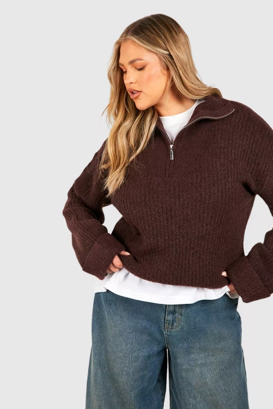 Plus Half Zip Funnel Neck Jumper