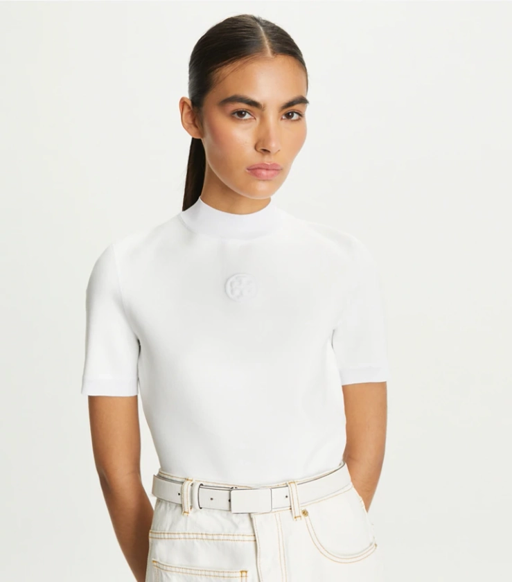 Logo Mockneck T-Shirt: Women's Clothing | Sweaters | Tory Burch UK