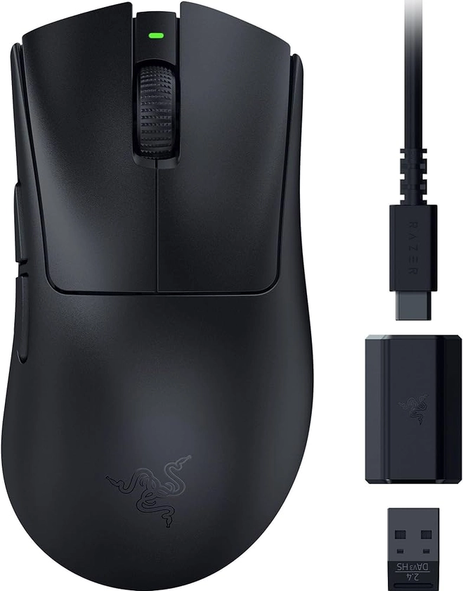 Razer DeathAdder V3 HyperSpeed Wireless Esports Gaming Mouse: 55 g Lightweight - Ergonomic & Smooth Touch Texture - Up to 100 Hr Battery - Gen 3 Optical Switches - Focus X 26K Optical Sensor - Black