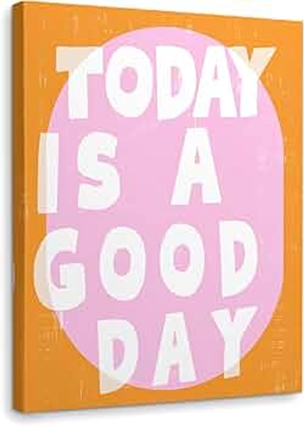 Inspirational Canvas Wall Art,Girly Wall Art,Pink Preppy Funky Today Is a Good Day Framed Canvas Wall Art Decor 14x11,Colorful Hot Pink Preppy Paintings Artwork Office Dorm Room Home Wall Art Decor