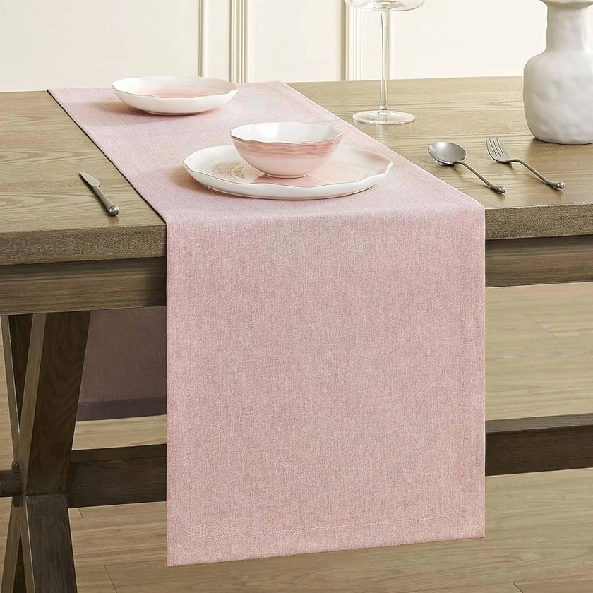 Amazon.com: ZeeMart Basic Linen Style Table Runner, 14 x 72 Inch Light Pink, Rustic Farmhouse Pink Table Runners 72 Inches Long, Everyday Polyester Table Runner - Machine Washable & Easy Care: Home & Kitchen