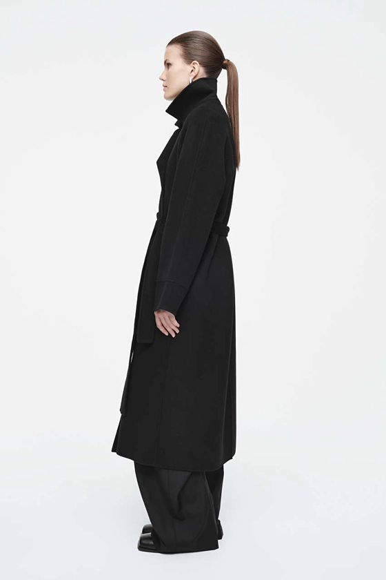 MANTEAU CEINTURÉ LAINE DOUBLE-FACE - NOIR - Coats and Jackets - COS