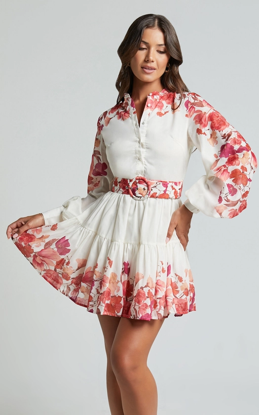 BECKY MINI DRESS - LONG BISHOP SLEEVE TIERED DRESS IN WILDFLOWER PRINT