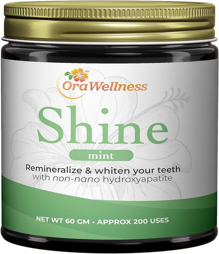 OraWellness Shine Remineralizing Tooth Powder, Natural Teeth Whitening Powder with Hydroxyapatite, Flouride Free Tooth Repair, Natural Teeth Whitening, Teeth Polish & Teeth Stain Remover, Fresh Mint