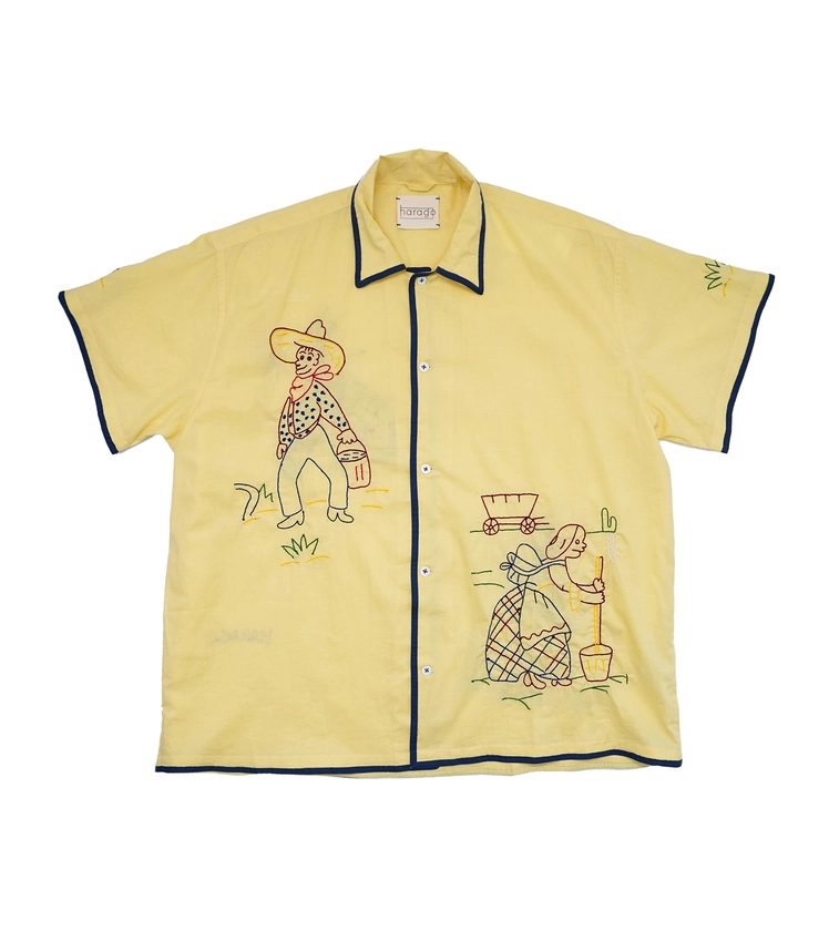 Cowboy Embroidered Short Sleeve Shirts (Yellow & Navy)