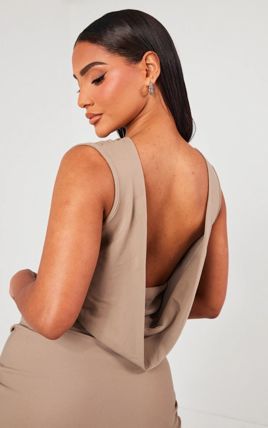 Mocha Soft Touch Backless Side Ruched Top