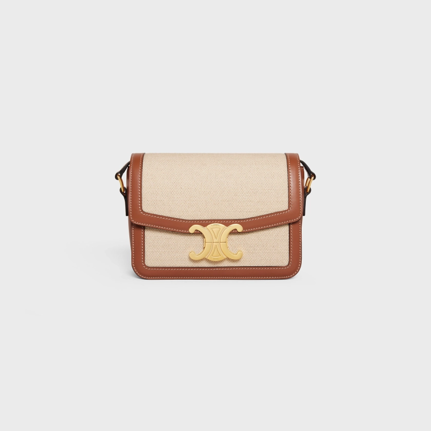 TEEN TRIOMPHE BAG IN TEXTILE AND CALFSKIN - NATURAL / TAN | CELINE
