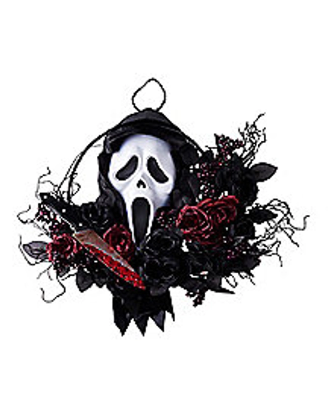 Light-Up Ghost Face Slasher Wreath - Spirithalloween.com