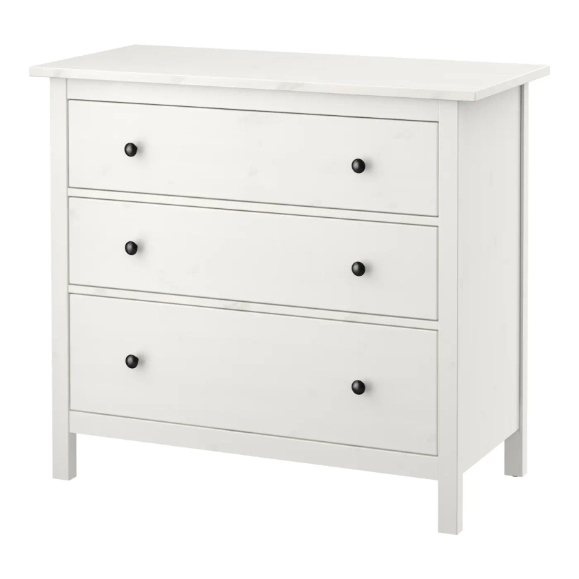 HEMNES Commode 3 tiroirs - teinté blanc 108x96 cm