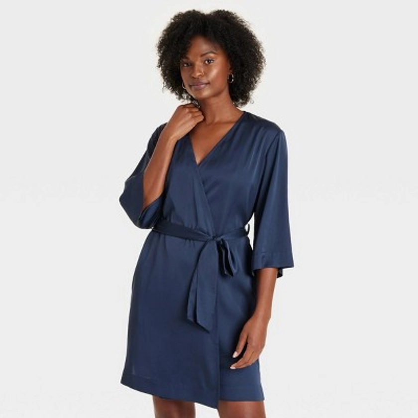 Women's Satin Robe - Auden™ Navy Blue XS/S