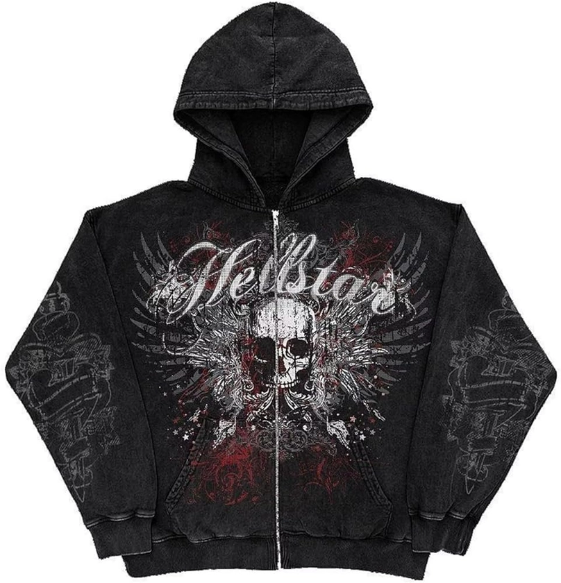 Hoodie Unisex Halloween Costumes Skull Gothic Zip up Y2K Fashion Jacket for Men Women Street Hip Hop