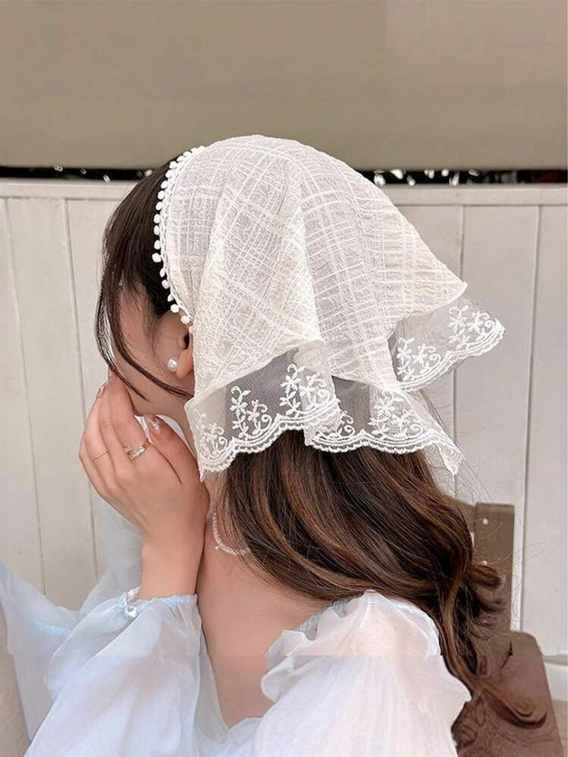 1pc/2pcs/3pcs Lace Lace Headscarf Vintage Triangle Scarf French Streamer Headband Sunblock Bun Hat Silk Scarf Women's Headscarf Hat, Pastoral Elegant Headband, Lace Edge Hair Accessories