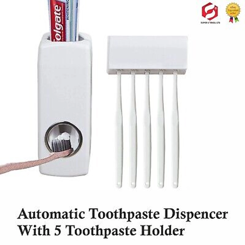 AUTOMATIC TOOTHPASE DISPENSER + 5 TOOTHBRUSH HOLDER STAND WALL MOUNTED BATHROOM | eBay