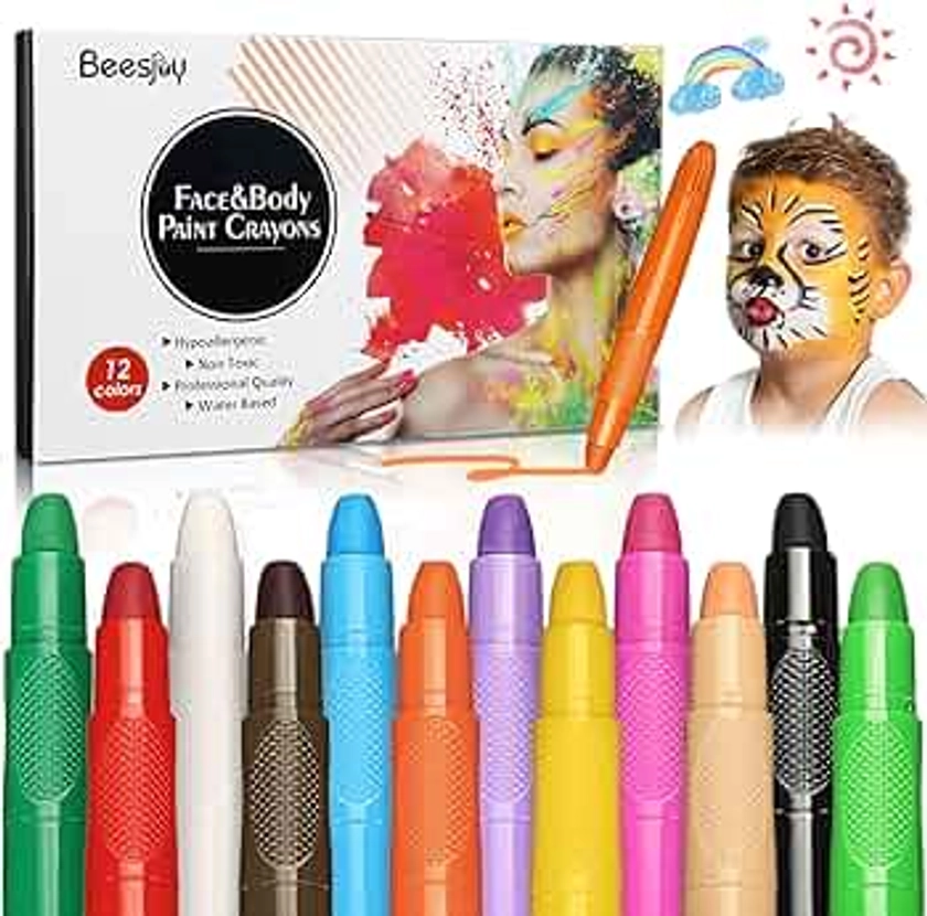 Visage Peinture, 12 Couleurs Crayon Maquillage Enfant, Maquillage pour Enfants, Non-Toxique, Lavable, Maquillage Carnaval, Peinture Corporelle pour Pâques,Cosplay,Soirées à Thème Noël Halloween