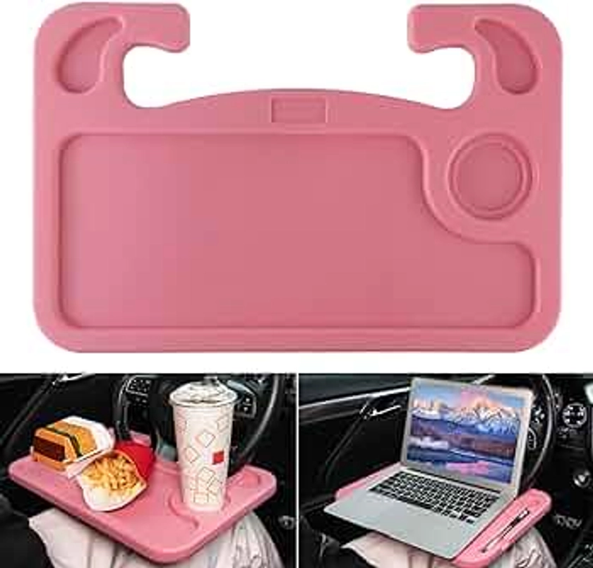 JUSTTOP Car Steering Wheel Desk, Travel Car Accessories, Car Stand Trays for Eating, Multipurpose Car Steering Wheel Desk Tray Table(Pink)