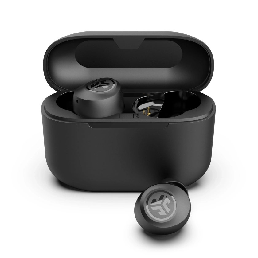 JLab Go Pop+ True Wireless Bluetooth Earbuds + Charging Case, Black, Custom Sound and Controls via App, Dual Connect, IPX4 Sweat Resistance, Bluetooth 5.3, Be Aware Safety Mode