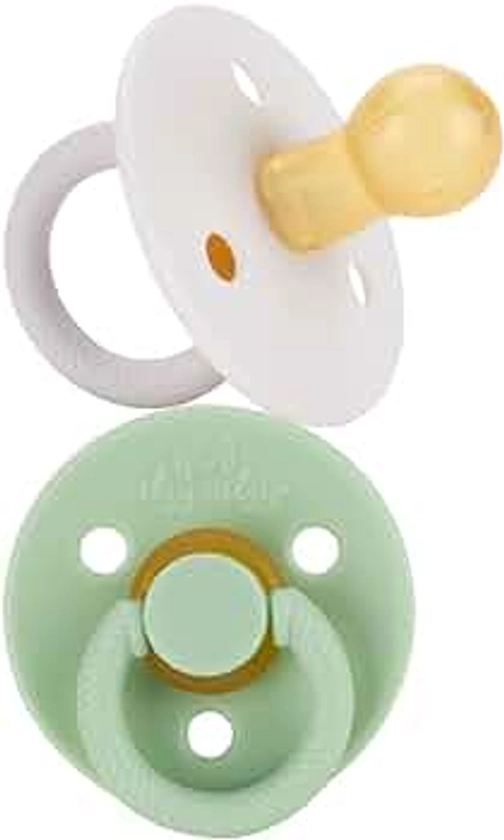 Itzy Ritzy Natural Rubber Pacifiers, Set of 2 – Natural Rubber Newborn Pacifiers with Cherry-Shaped Nipple & Large Air Holes for Added Safety; Set of 2 in Mint & White, Ages 0 – 6 Months