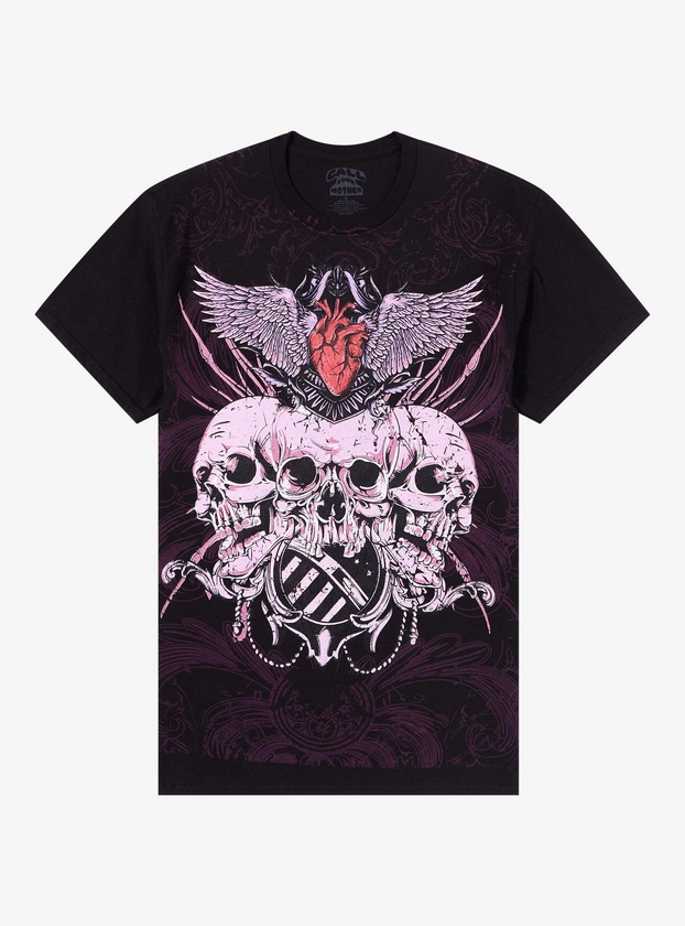Skull Trio Winged Heart Boyfriend Fit Girls T-Shirt By Call Your Mother