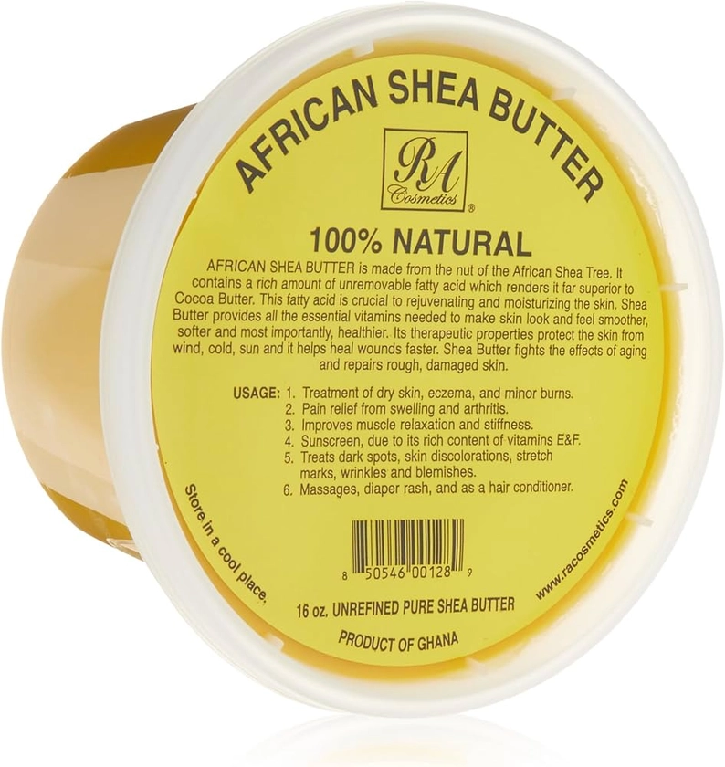 RA Cosmetic's 100% Natural Unrefined Yellow Shea Butter – Pure African Luxury for Skin & Hair - Sourced from Ghana - 16oz Jar