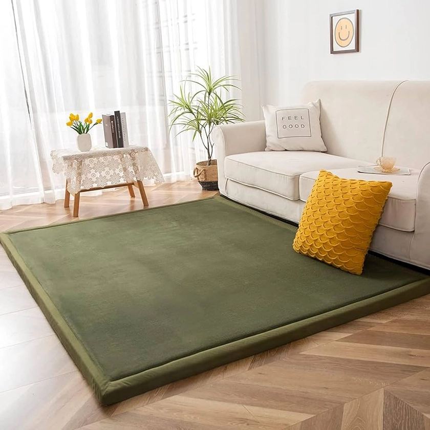 MAXYOYO Baby Play Mat, 1.2" Thick Memory Foam Soft Padded Carpet with Non-Slip Backing, 5x7 ft Japanese Tatami Rug Living Room for Kids, Toddler, Children, Nusery(Olive Green)