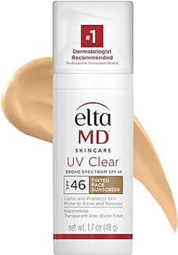 EltaMD UV Clear Tinted Face Sunscreen, SPF 46 Tinted Sunscreen with Zinc Oxide, Protects Sensitive Skin, Dermatologist Recommended, 1.7 oz Pump