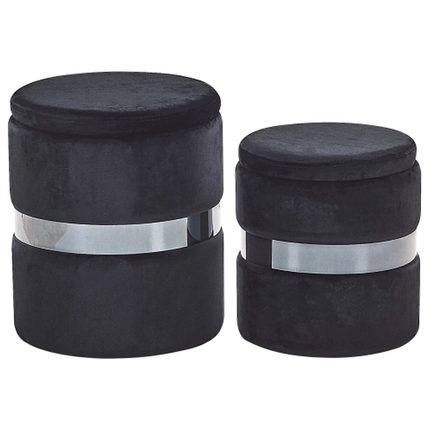 Set of 2 Velvet Storage Pouffes Black DORIS on OnBuy