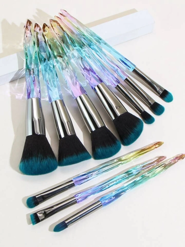 10pcs Irregular Diamond Crystal Brush Handle Makeup Brush, Super Soft Nylon Hair Makeup Tools, Makeup Brush, Cosmetic Brush Black Friday