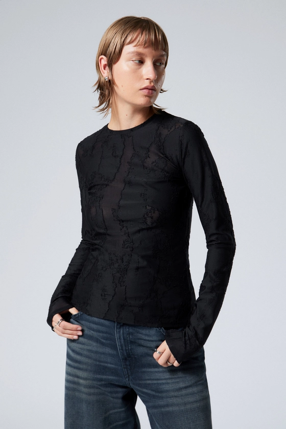 Fitted Long-Sleeve Jacquard Top