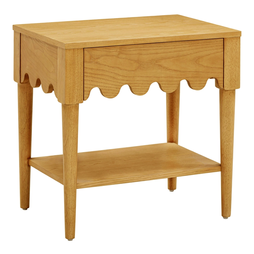 Juliana Natural Ash Wood Scalloped Nightstand with Drawer - World Market