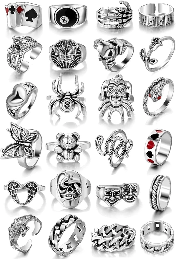 Amazon.com: KISS WIFE Vintage Silver Gothic Punk Chunky Knuckle Emo Animal Rings Set for Women - Stackable Finger Rings Pack: Clothing, Shoes & Jewelry