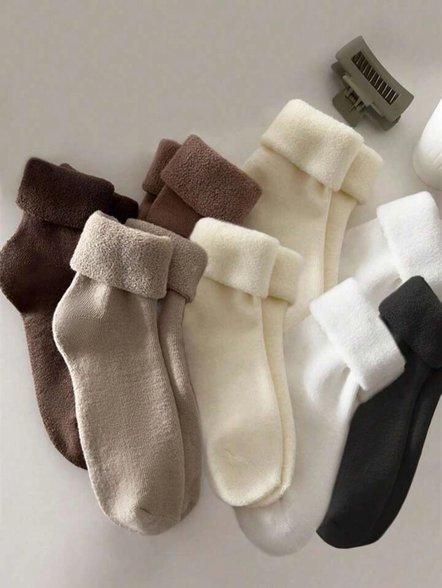 8 paires de chaussettes d'hiver aléatoires pour femmes, longueur mi-mollet, couleur unie