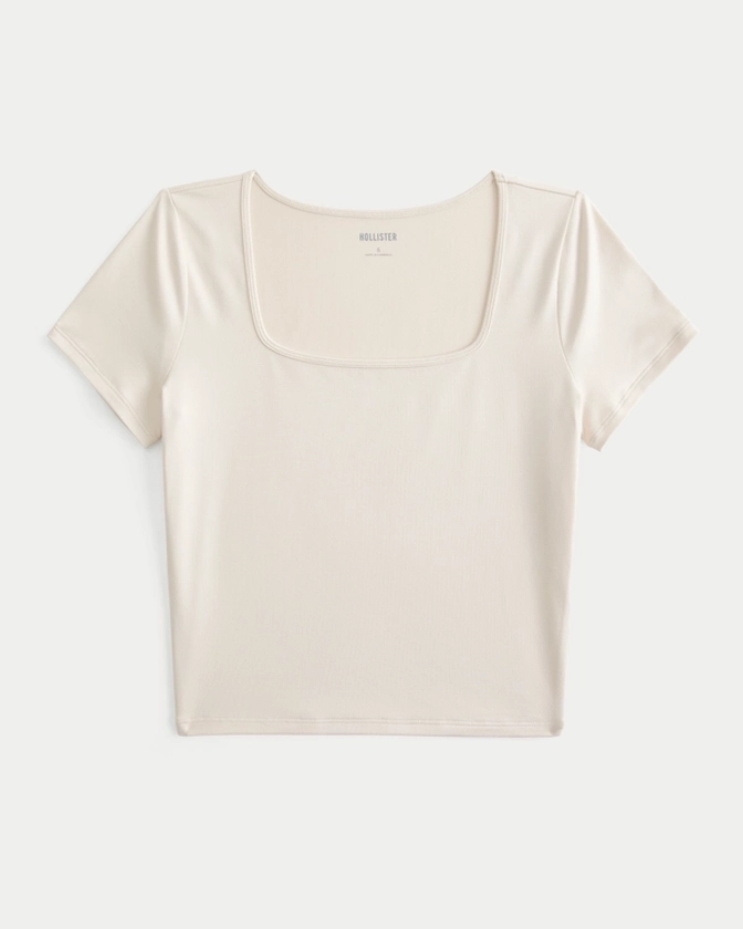 Women's Soft Stretch Seamless Fabric Square-Neck Baby Tee | Women's Tops | HollisterCo.com