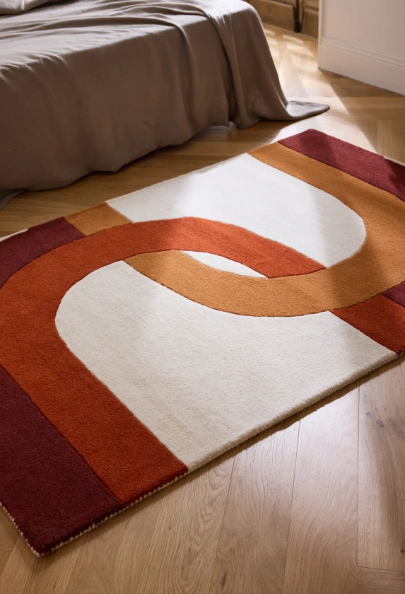 Tapis tufté géométrique, 120x180cm, laine BRUN Monoprix Maison