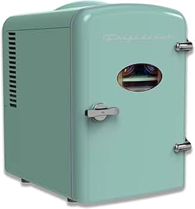 Frigidaire EFMIS129-MINT Retro Mini Cooler, Holds Up to 6 Cans (1 Gallon), Portable Fridge for Car, Office, Bedroom, Dorm Room, or Cabin-9.84" D x 7.09" W x 10.35" H (Mint), standard