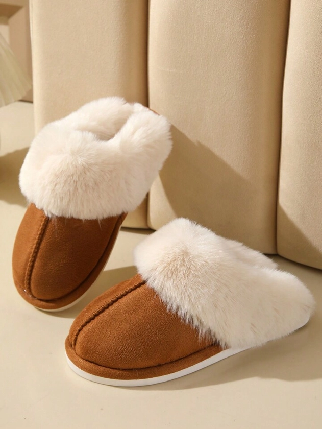 New Thick Wool Plush Home Slippers For Men And Women, Fashionable, Comfortable, Warm, Anti-Slip, Indoors, Closed Toe