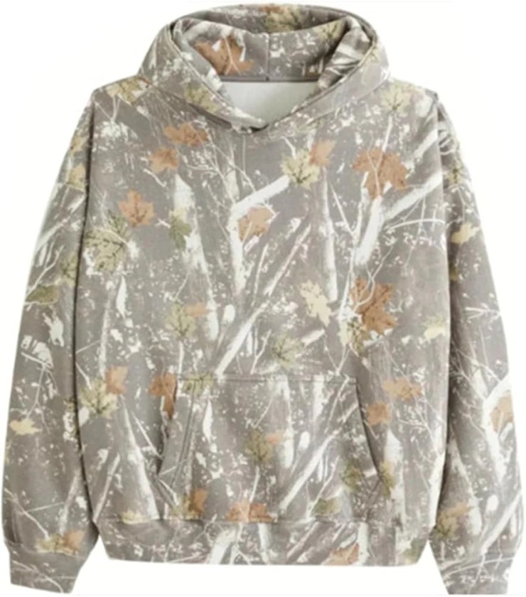 Camo Hoodies for Women Maple Leaf Printed Sweatshirt Trendy Hooded Pullover Loose Casual Top Workout Athletic Hoodie