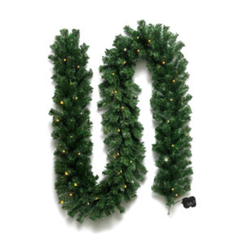 Guirlande sapin lumineuse (300 cm - D25) Royal Vert et blanc chaud - Couronne et branche - Eminza