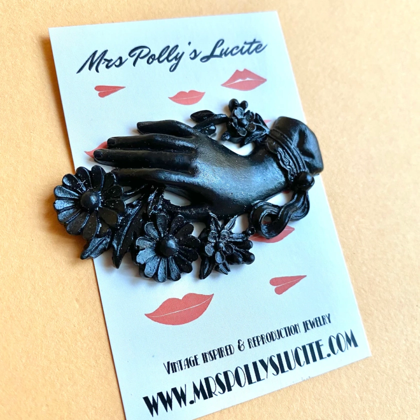 Victorian Mourning Hand Brooch, Bakelite Jet INSPIRED in Resin Fakelite, Edwardian Gothic Jewelry,by Mrs. Polly's Lucite - Etsy