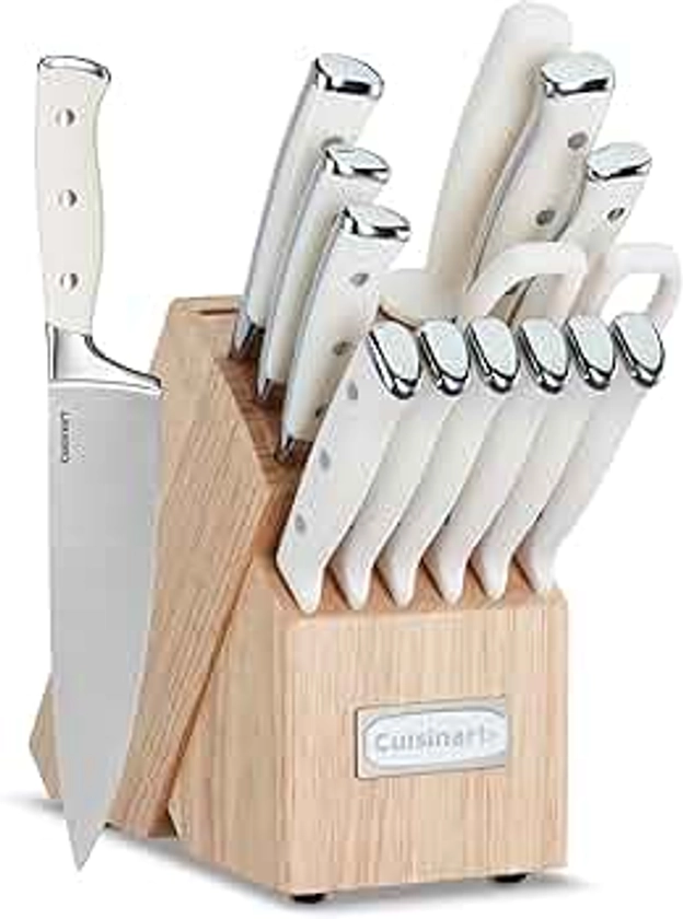 Cuisinart 15-Piece Knife Set with Block, High Carbon Stainless Steel, Forged Triple Rivet, Natural C77CTR-15P