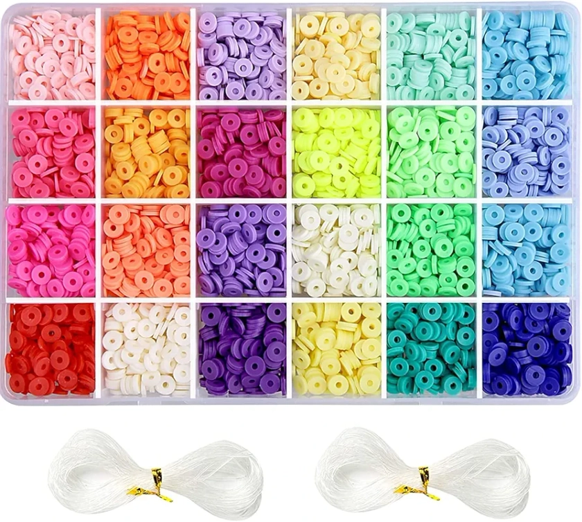 Amazon.com: 4800Pcs Clay Beads,Megoogo 6mm Flat Round Polymer Heishi Beads with Elastic and Container Box Craft Making for DIY : Arts, Crafts & Sewing