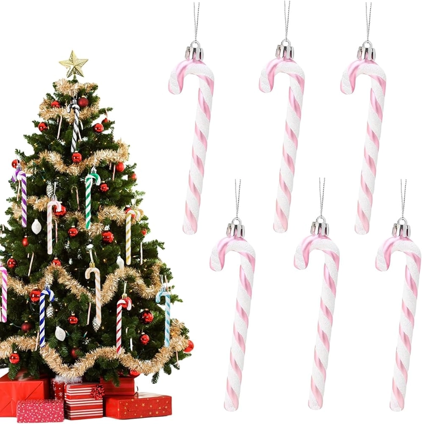 13cm Baby Pink White Candy Cane Christmas Decoration,6pcs Christmas Glitter Candy Cane,Xmas Tree Pendant Hanging Ornaments Plastic Candy Cane for Christmas Tree Decoration,Holiday New Year Party Decor : Amazon.co.uk: Home & Kitchen