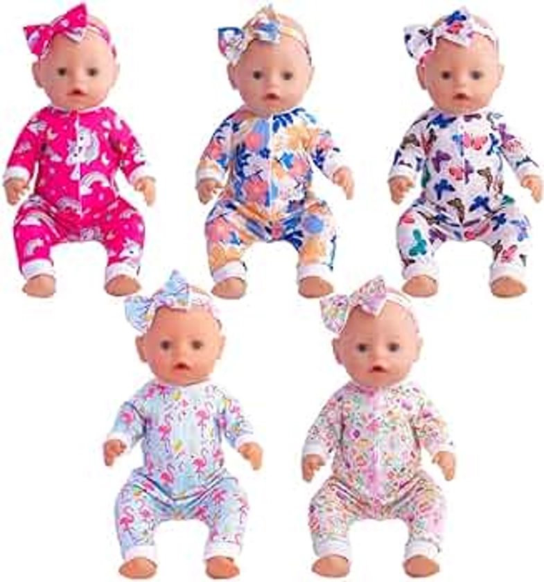 Sweet Dolly 5 Sets Baby Doll Accessories Baby Doll Clothes and Headbands for 15 Inch Doll to 18 Inch Doll, 10 PCs in Total Doll Clothes and Accessories