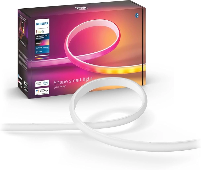 Philips Hue White and Color lightstrip gradient 2 mètres, compatible Bluetooth, fonctionne avec Alexa, Google Assistant et Apple Homekit