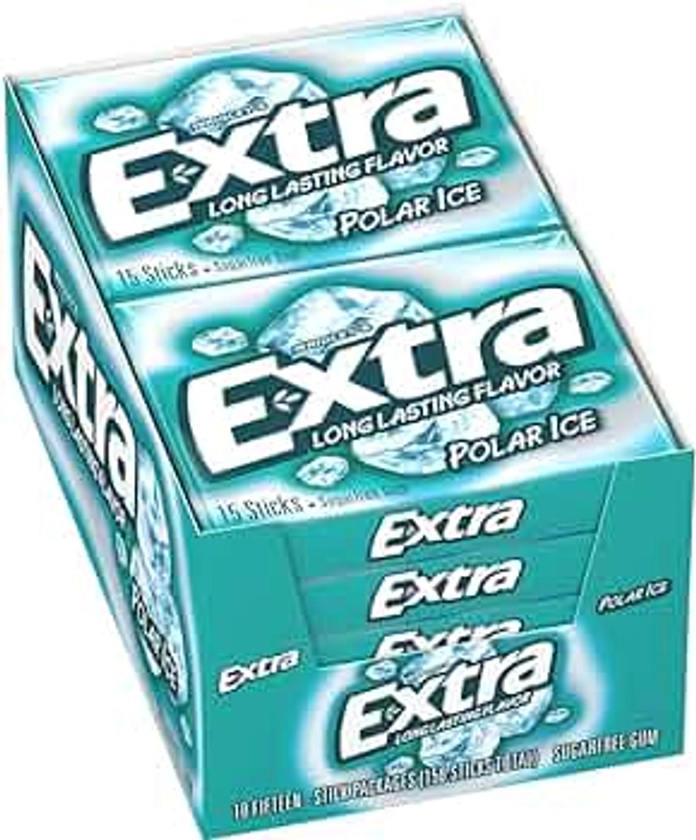 EXTRA Polar Ice Sugarfree Gum, 15 Sticks (Pack of 10)