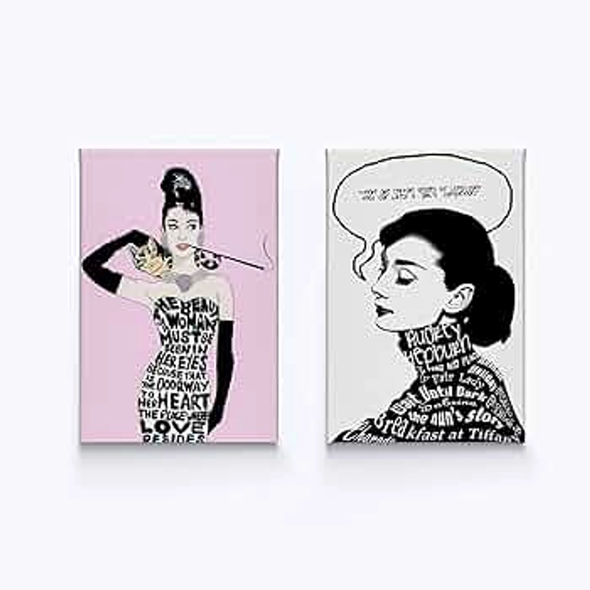 Breakfast at Tiffany`s Wall Art Audrey Hepburn Quote Two Piece Canvas Print Set Pink Illustration Decoration Home Decor - 40x30