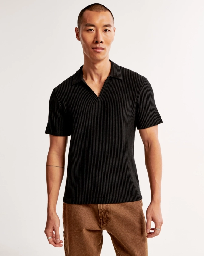 Men's Plisse Johnny Collar Sweater Polo | Men's Tops | Abercrombie.com