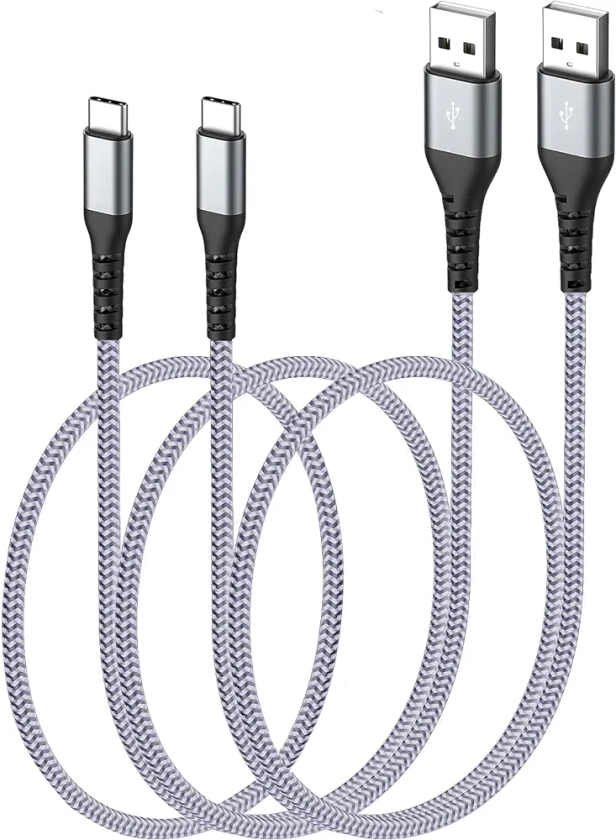 2-Pack 3ft USB C Cable, 3A Fast Charging, USB A to Type C Cable Braided Charger Cord for iPhone 15/15 Pro/15 Plus/15 Pro Max Samsung Galaxy S24 S23 S22 S21 S20 S10 A71 A51 A20 Note 8 9 10