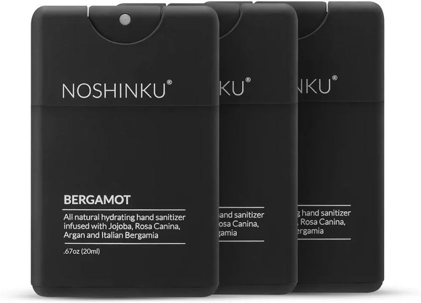 Noshinku Bergamot Refillable Pocket Hand Sanitizer 3-Pack | Organic Sanitizing Mist with Moisturizing Botanical Oils | Kills 99.9% of Germs | FDA Registered Sugarcane Derived Alcohol | Travel Size