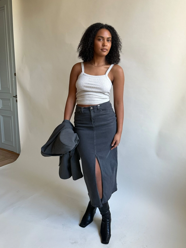 Denim Skirt Midi Washed Grey - Washed grey